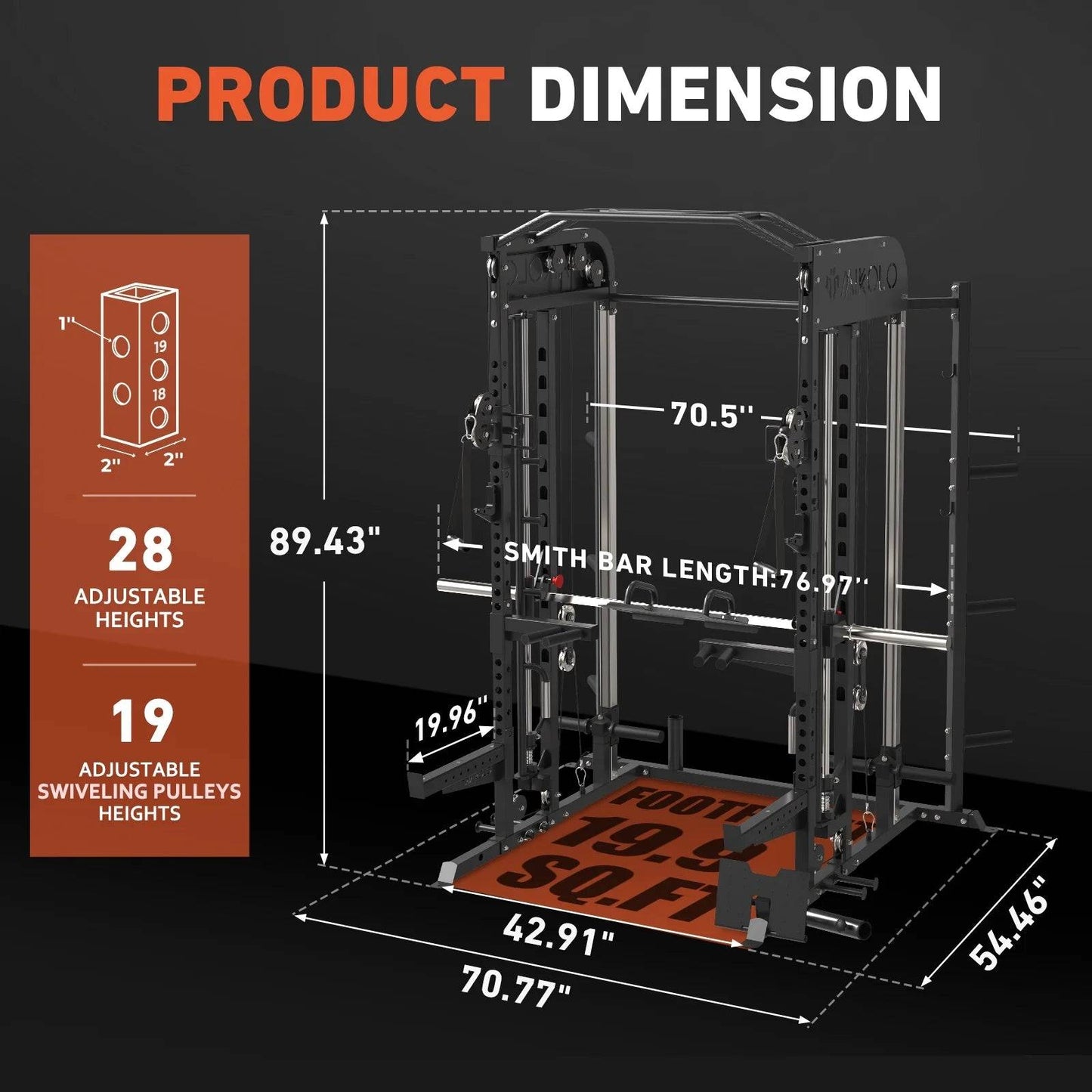 Smith Machine Power Rack All-In-One Cage with Vertical Leg Press for Home Gym -