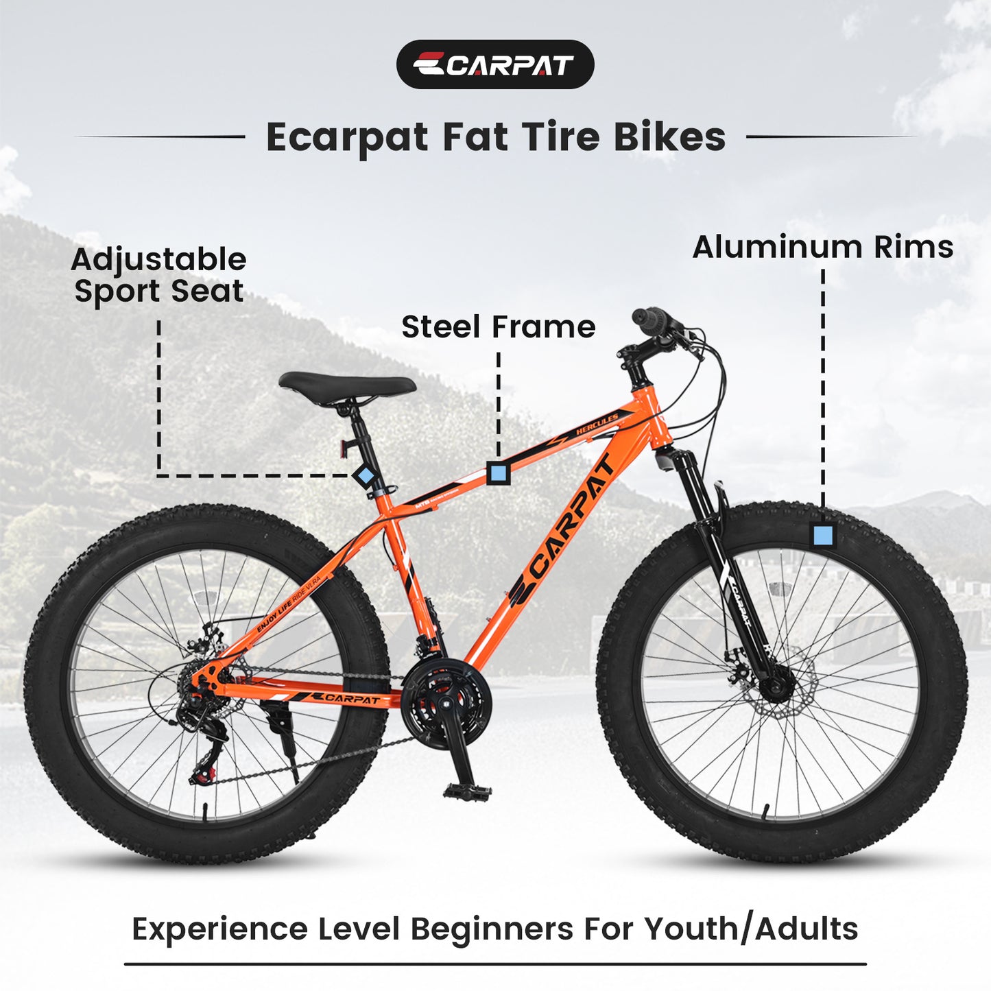 26" Fat Tire Mountain Bike - 21-Speed Shimano, Dual Disc