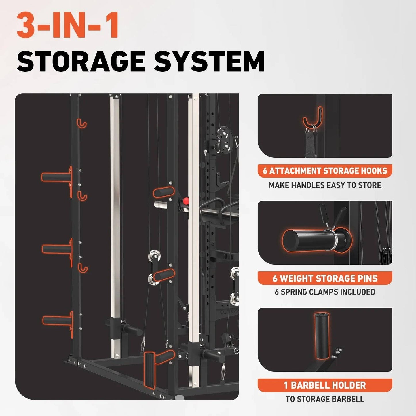 Smith Machine Power Rack All-In-One Cage with Vertical Leg Press for Home Gym -