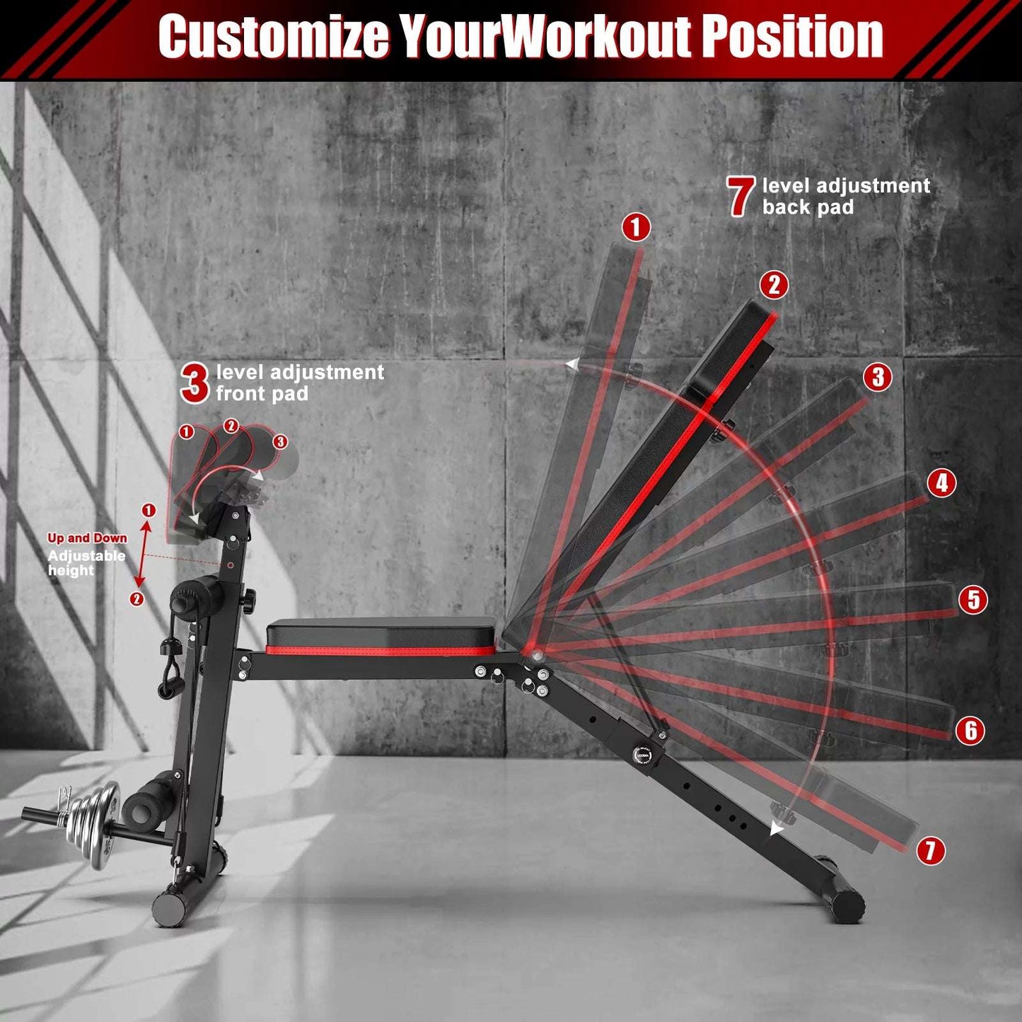 Foldable Weight Bench with 7 Adjustable Positions for Home Gym -