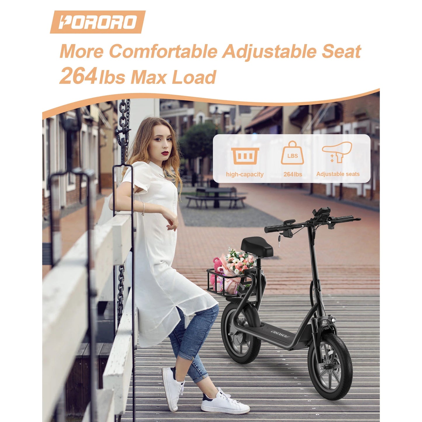 Electric Scooter for Adults, Max 25 Miles Range, with 14" Tires, 500W, 22MPH, Black