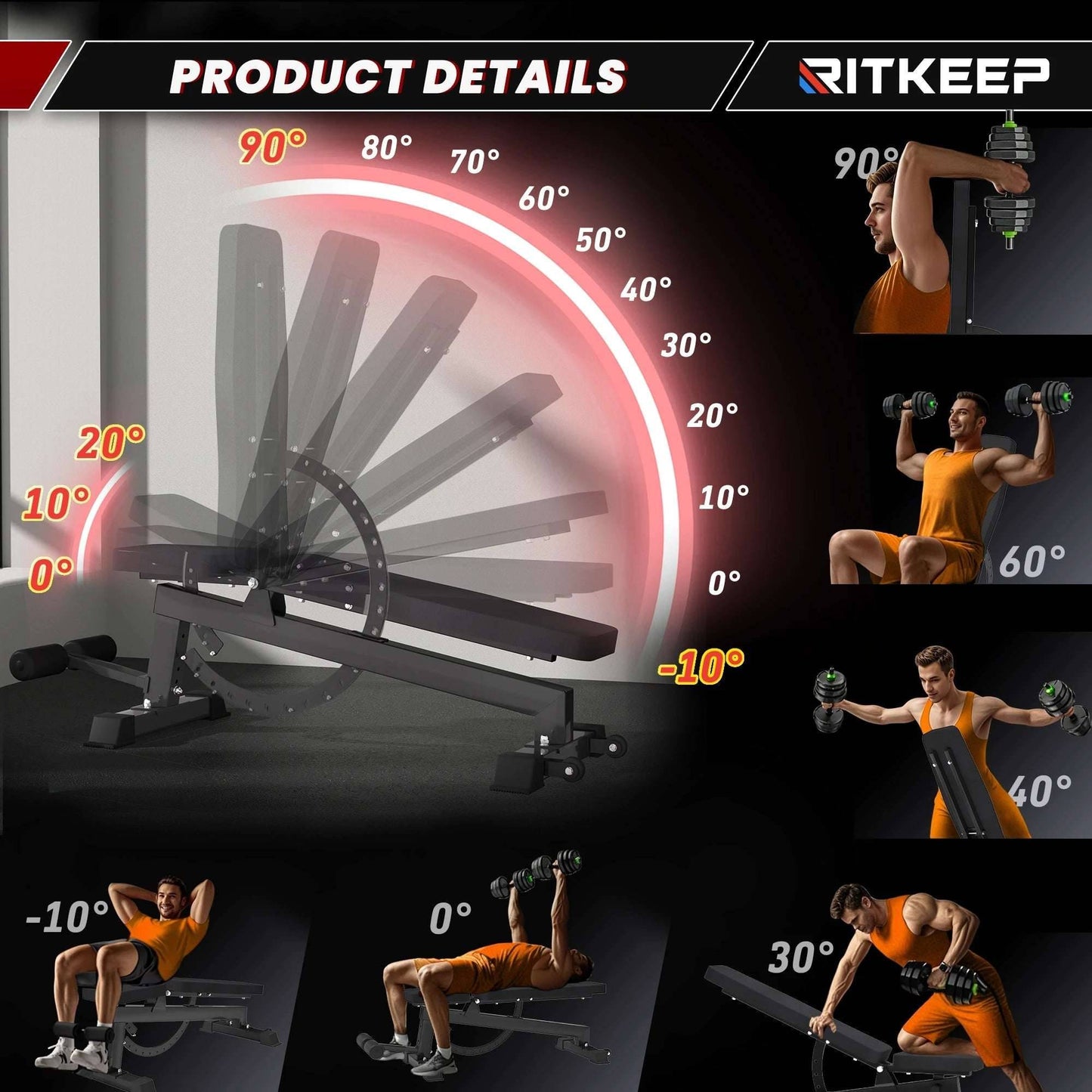 Foldable Adjustable Weight Bench with Leg Attachment for Versatile Workouts -