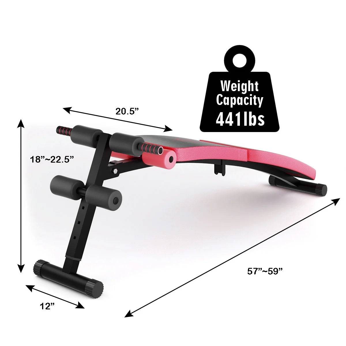 Superfit Folding Weight Bench - Adjustable Curved Decline Sit-Up Board in Red -