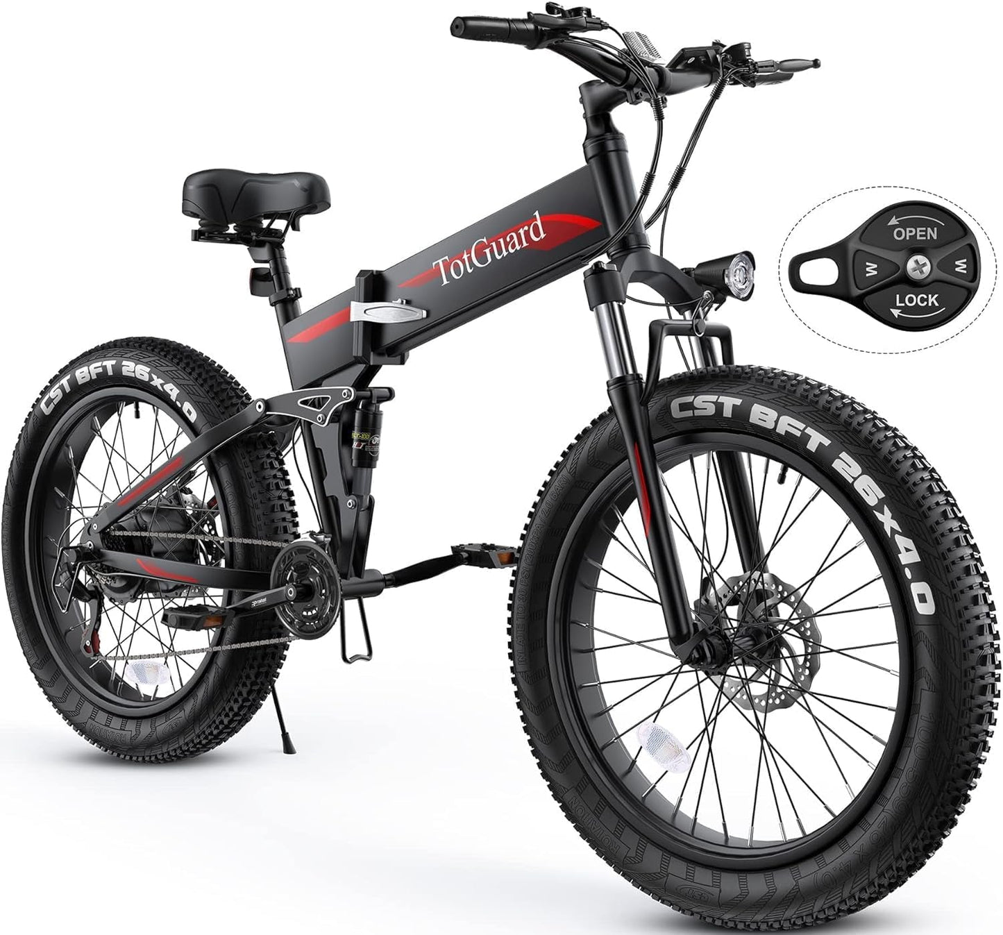 26" Fat Tire Foldable Electric Mountain Bike – 975W Peak Motor, 48V Battery, Dual Suspension, 21 Speed