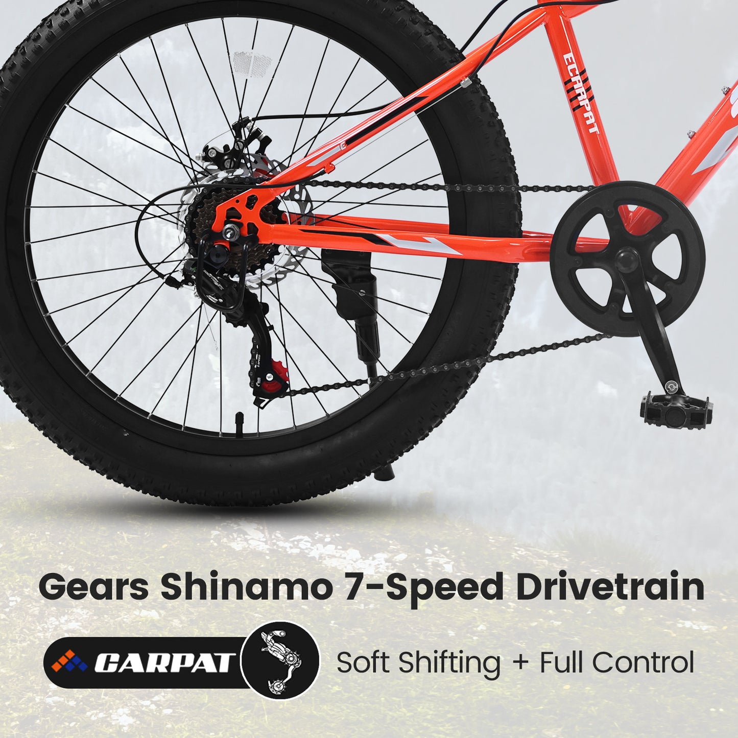 24" Fat Tire Mountain Bike - 7-Speed Shimano, Dual Disc Brake & Suspension