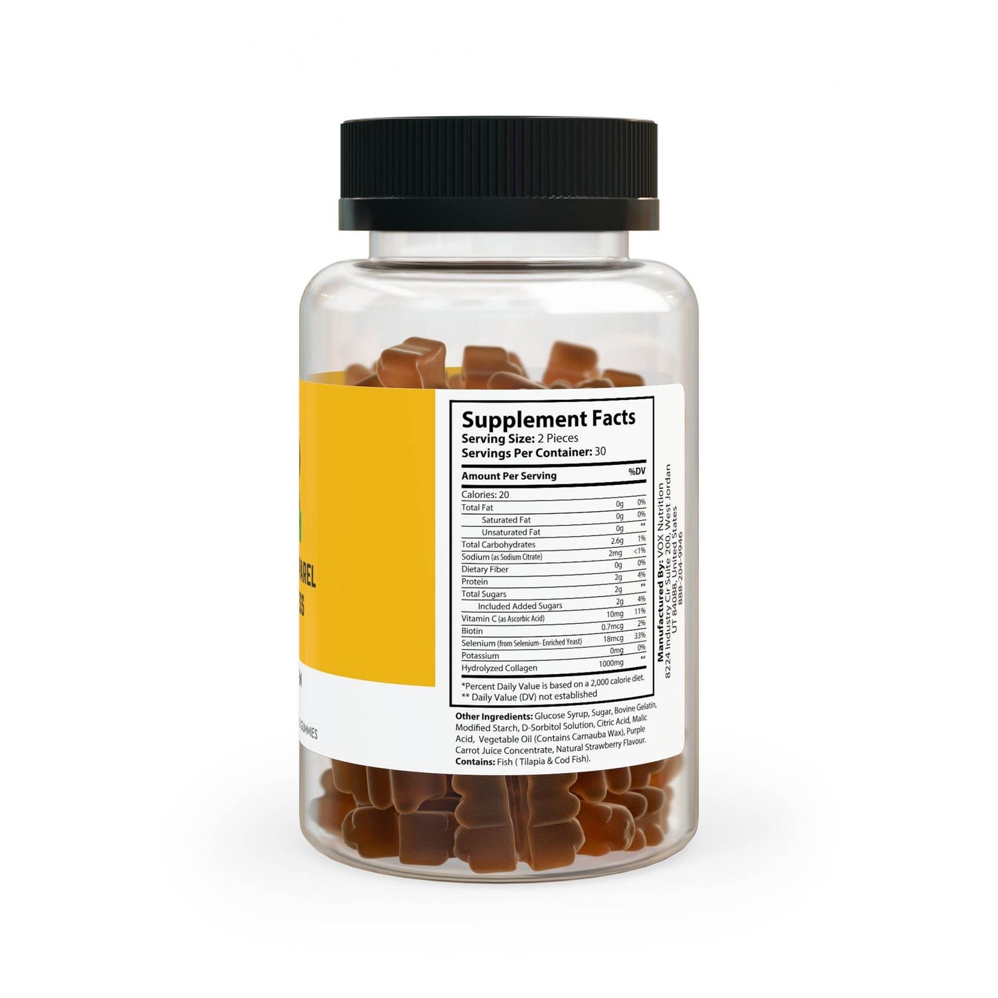 HOPE Athlete Apparel collagen gummies for glowing skin in clear bottle with supplement facts label