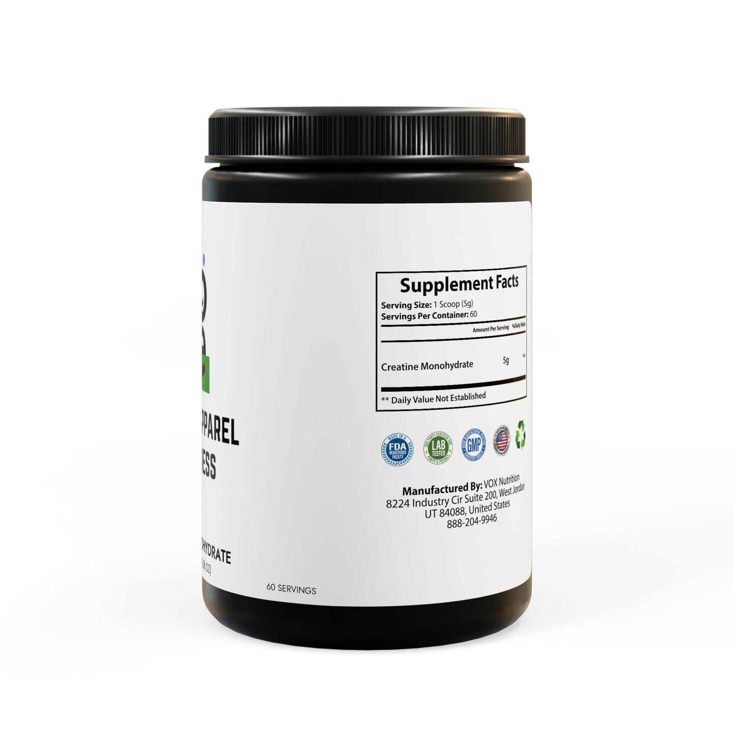 Printify muscle building supplements for gym with creatine monohydrate in black container