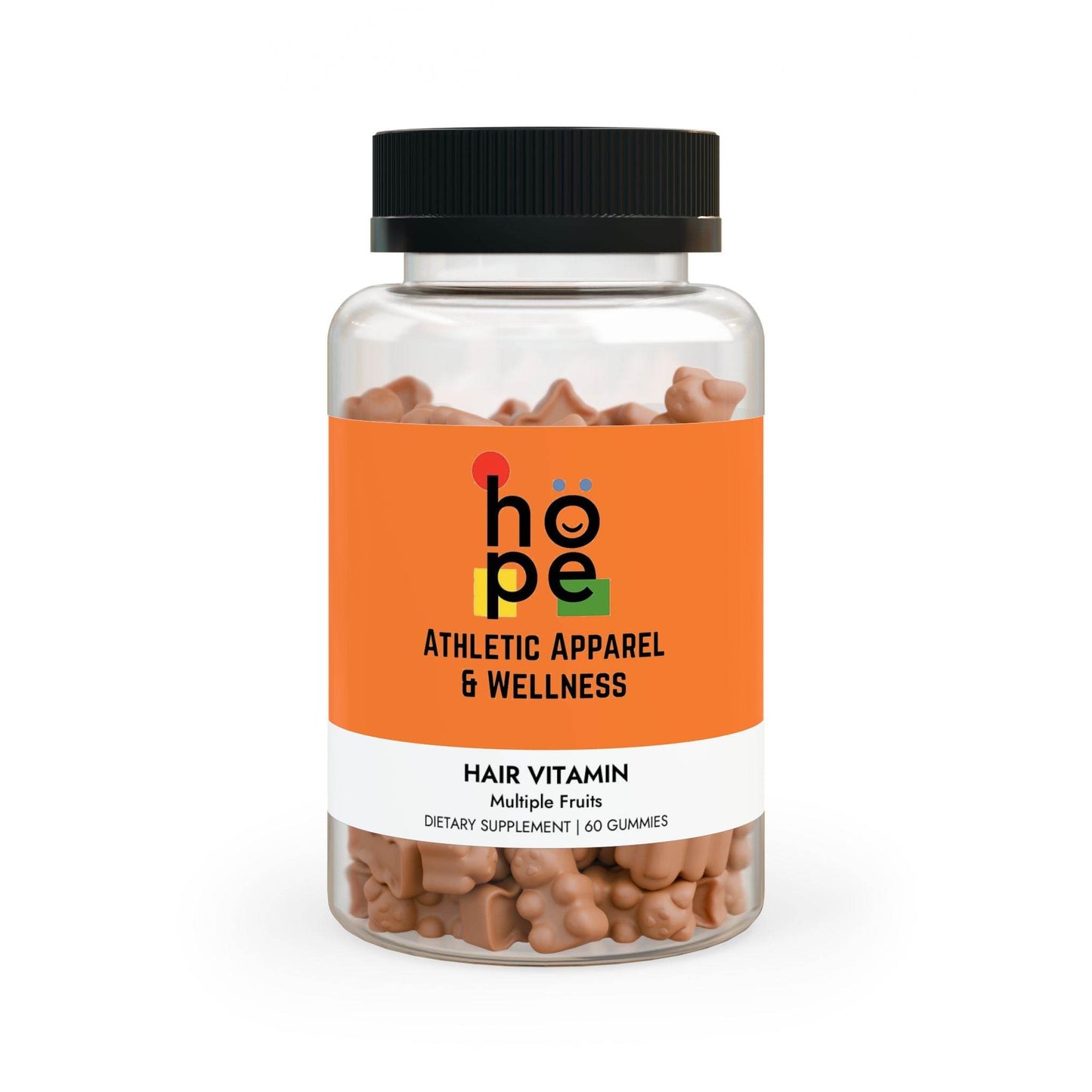 Printify hair vitamin gummies for growth in a clear bottle with orange and white label containing 60 gummies