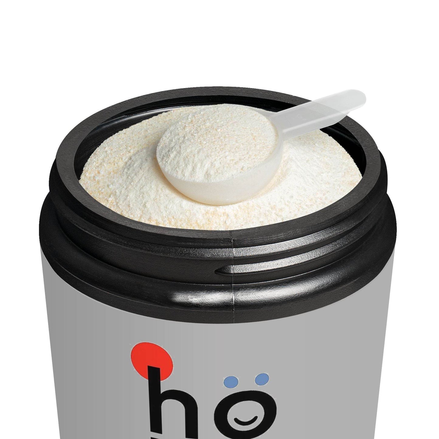 Open container of white powder watermelon pre-workout supplement with scoop inside
