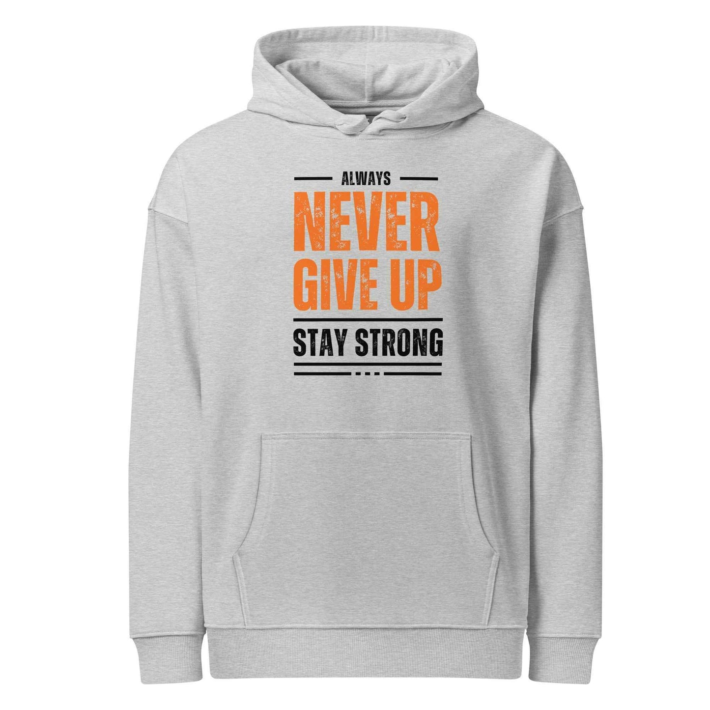 Men's Hoodie - Organic Relaxed Fit Inspirational Design with Never Give Up Motif -