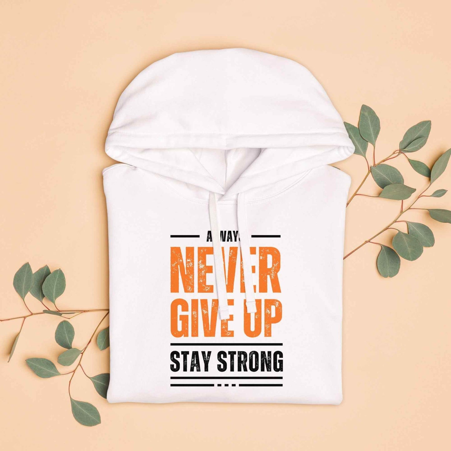 Men's Hoodie - Organic Relaxed Fit Inspirational Design with Never Give Up Motif -
