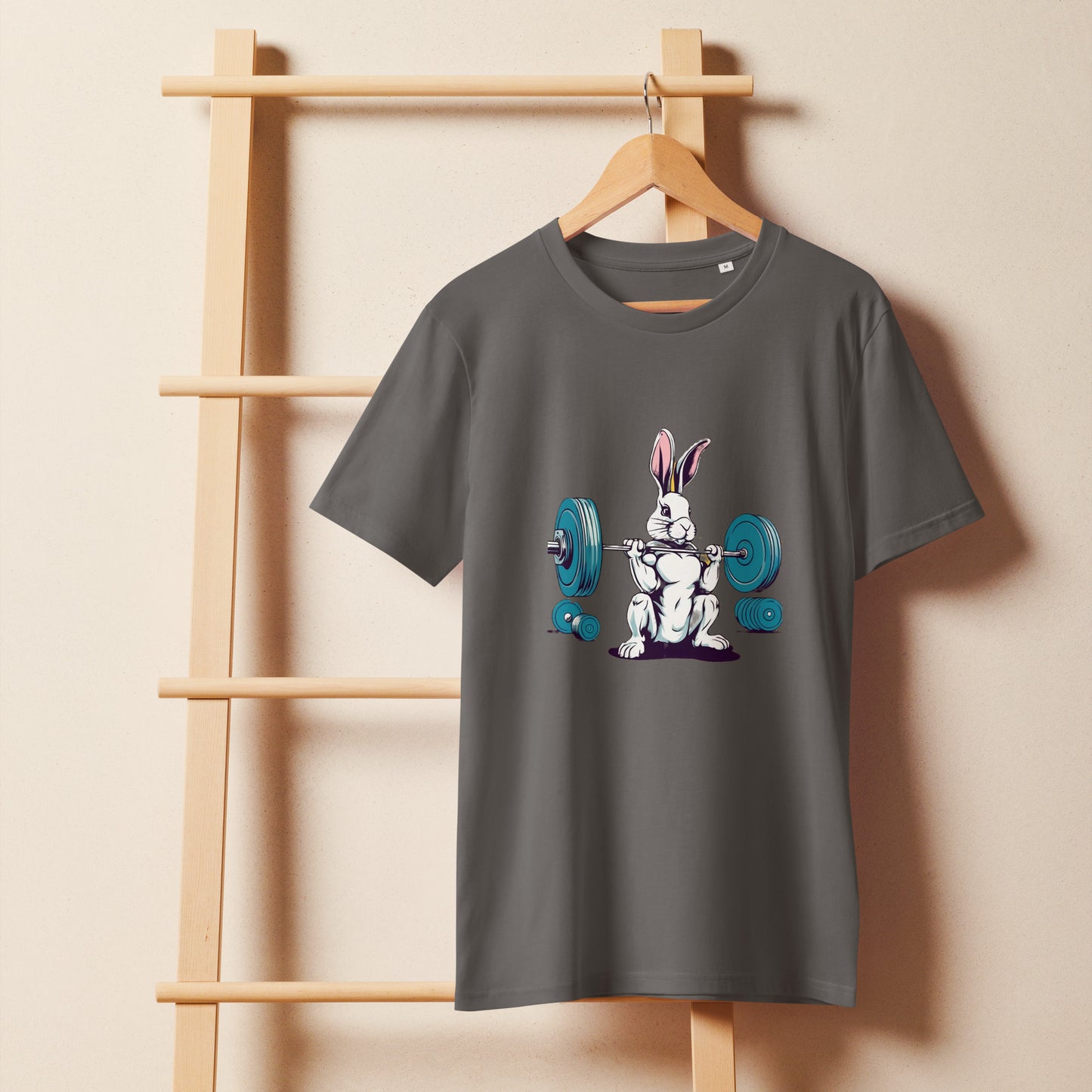 Men's Organic Mid-Light T-Shirt Bunny Weightlifting | Eco-Friendly