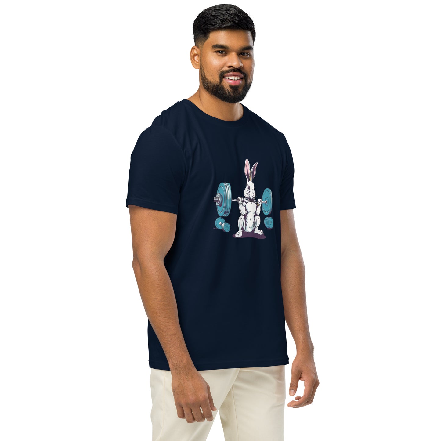 Men's Organic Mid-Light T-Shirt Bunny Weightlifting | Eco-Friendly