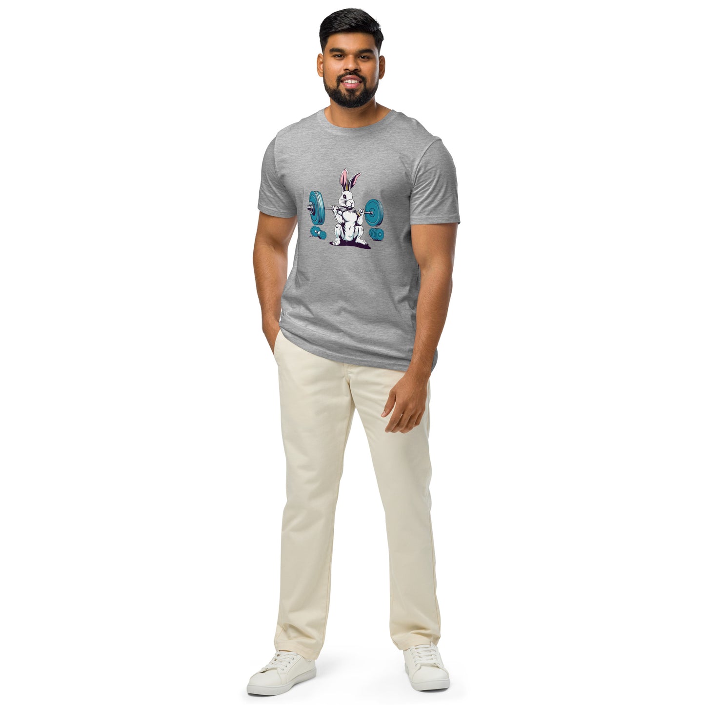 Men's Organic Mid-Light T-Shirt Bunny Weightlifting | Eco-Friendly