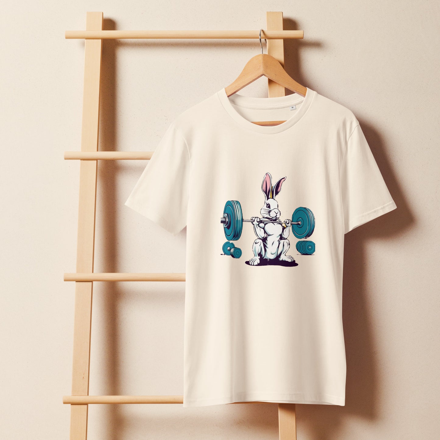 Men's Organic Mid-Light T-Shirt Bunny Weightlifting | Eco-Friendly