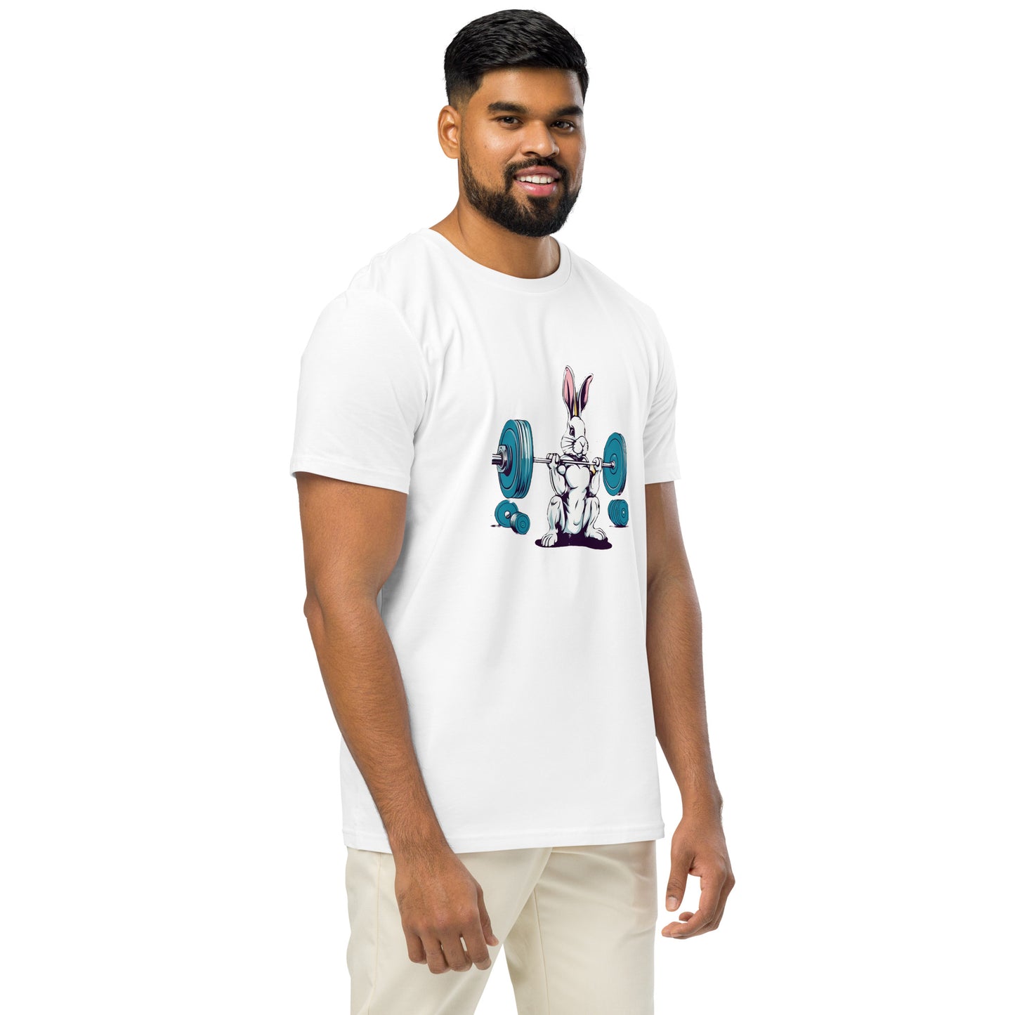 Men's Organic Mid-Light T-Shirt Bunny Weightlifting | Eco-Friendly