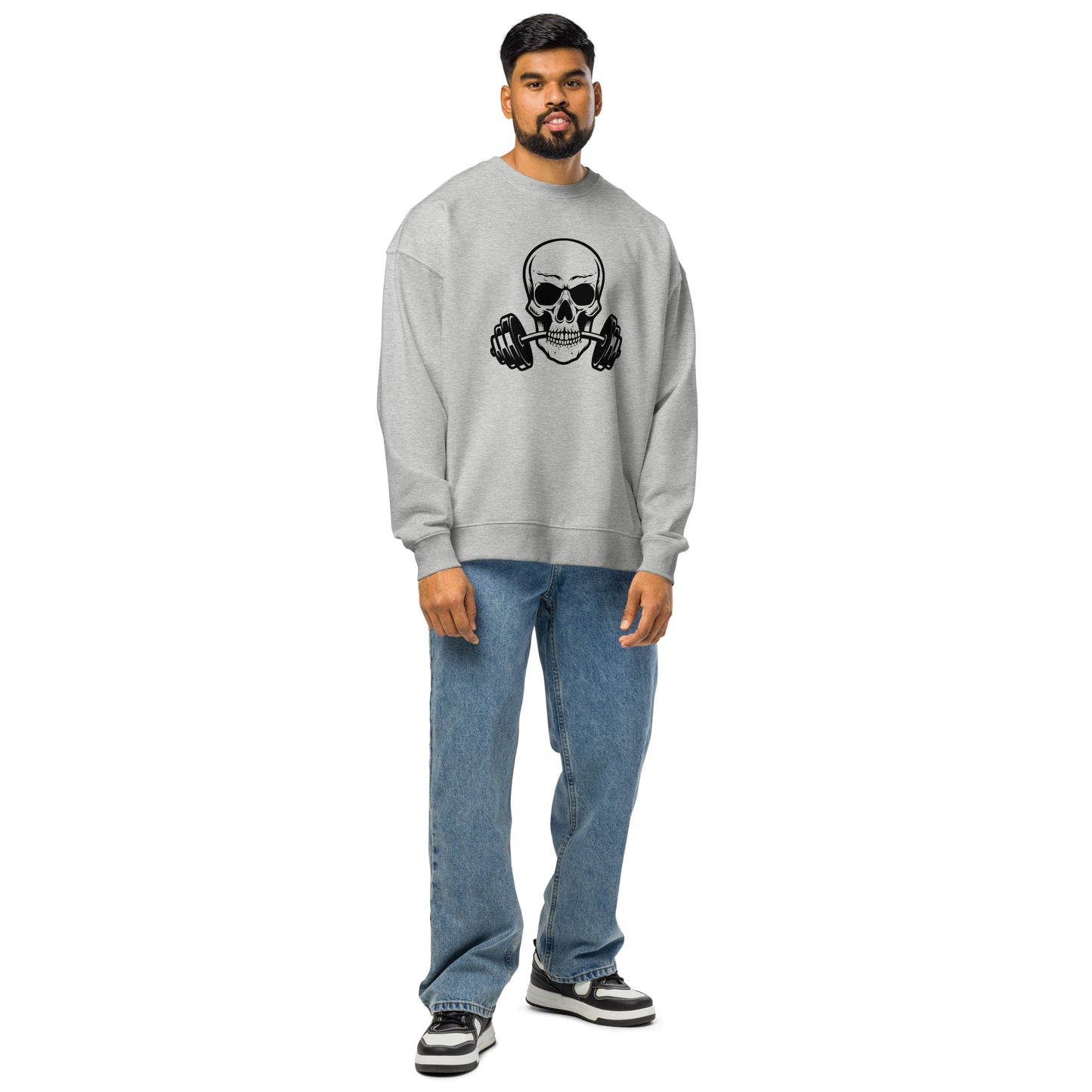 Men's Organic Oversized Sweatshirt Weightlifting Skull | Fitness Apparel
