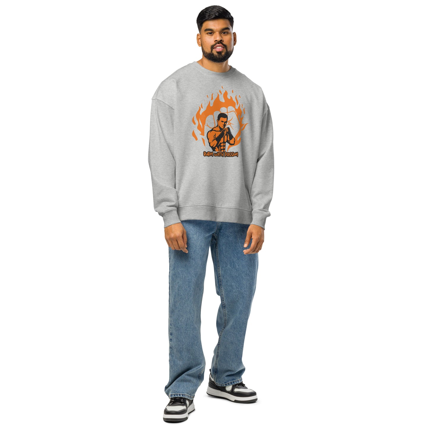 Men's Organic Oversized Sweatshirt Burn Calories Boxing | Fitness Apparel for Boxing Enthusiasts