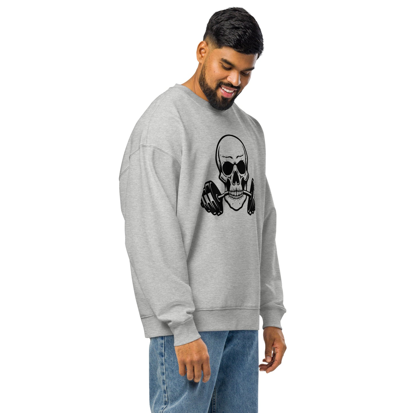 Men's Organic Oversized Sweatshirt Weightlifting Skull | Fitness Apparel