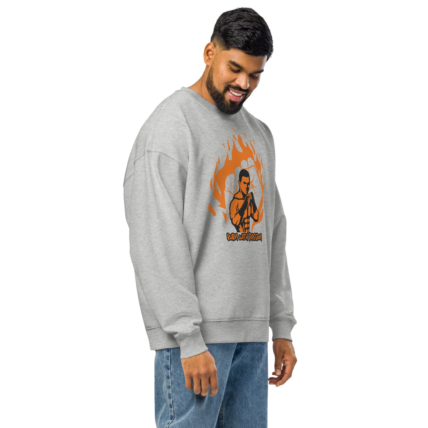 Men's Organic Oversized Sweatshirt Burn Calories Boxing | Fitness Apparel for Boxing Enthusiasts