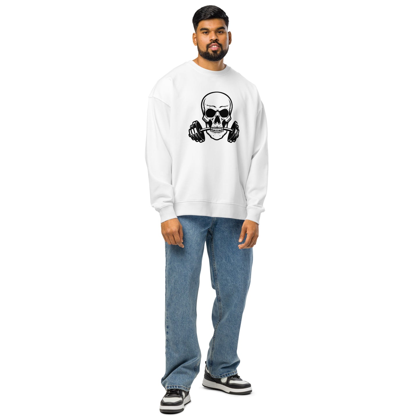 Men's Organic Oversized Sweatshirt Weightlifting Skull | Fitness Apparel