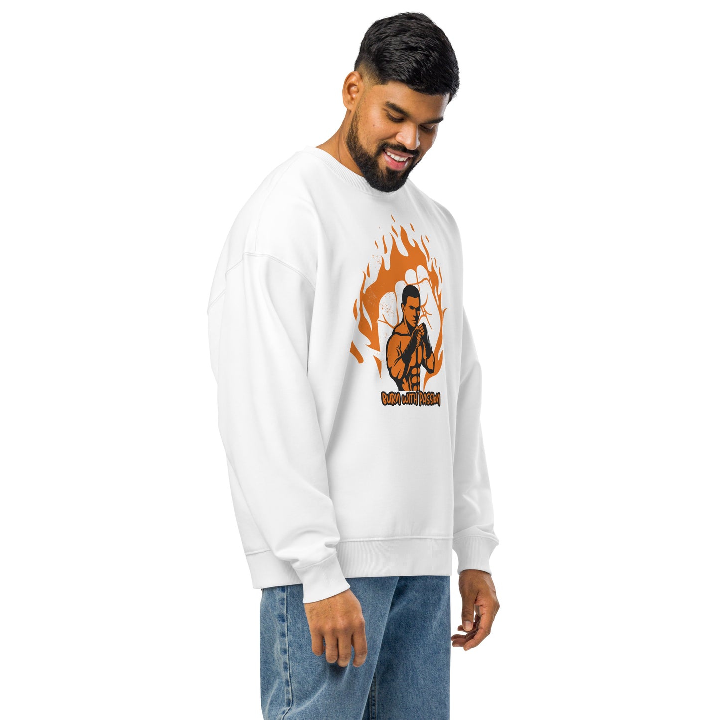 Men's Organic Oversized Sweatshirt Burn Calories Boxing | Fitness Apparel for Boxing Enthusiasts