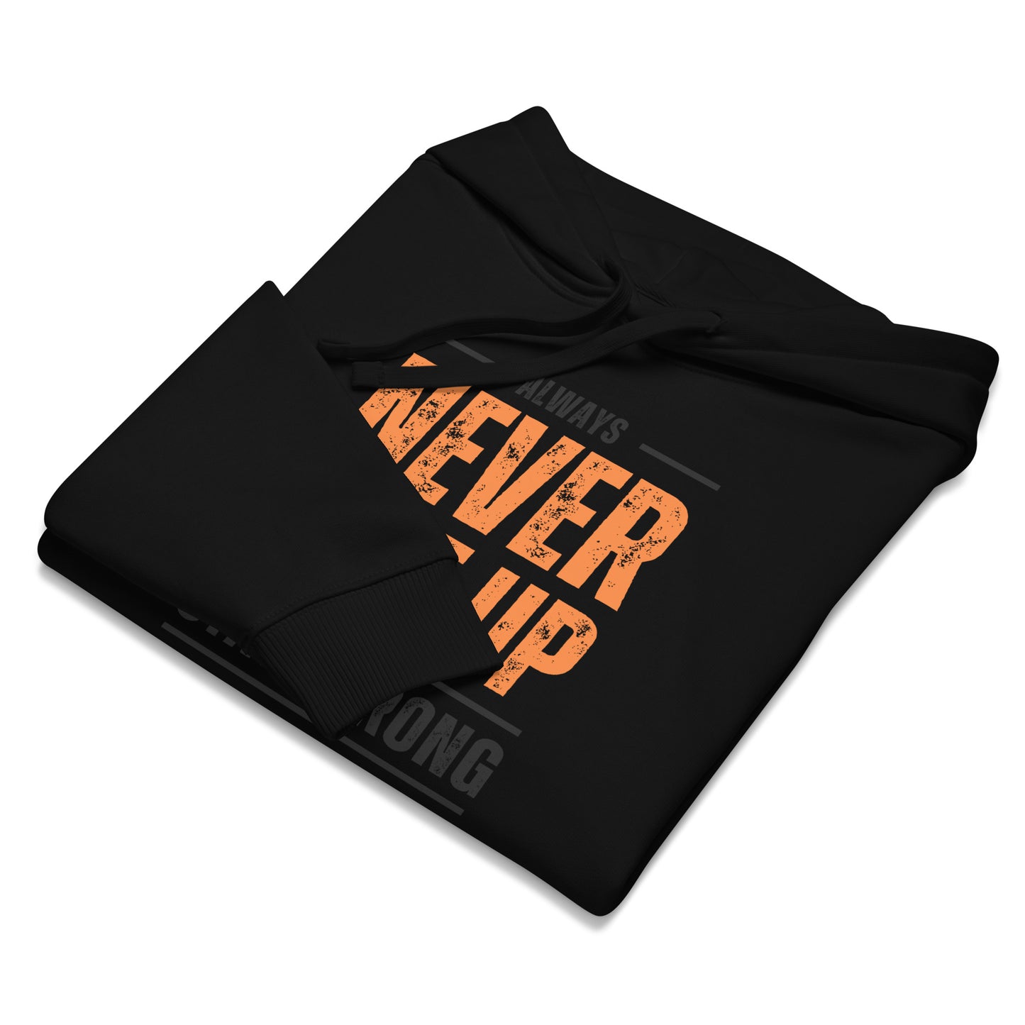 Men's Organic Relaxed Hoodie Never Give Up | Motivational Fitness Apparel