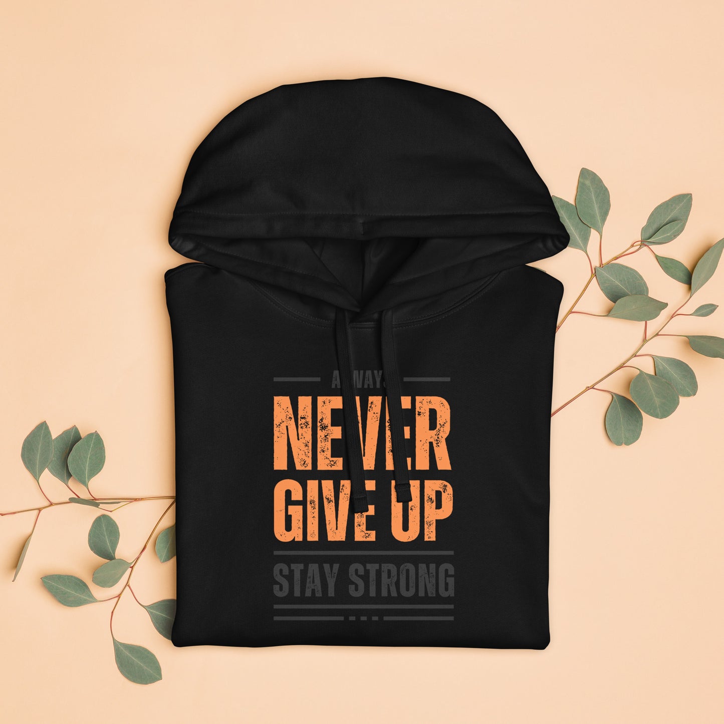Men's Organic Relaxed Hoodie Never Give Up | Motivational Fitness Apparel