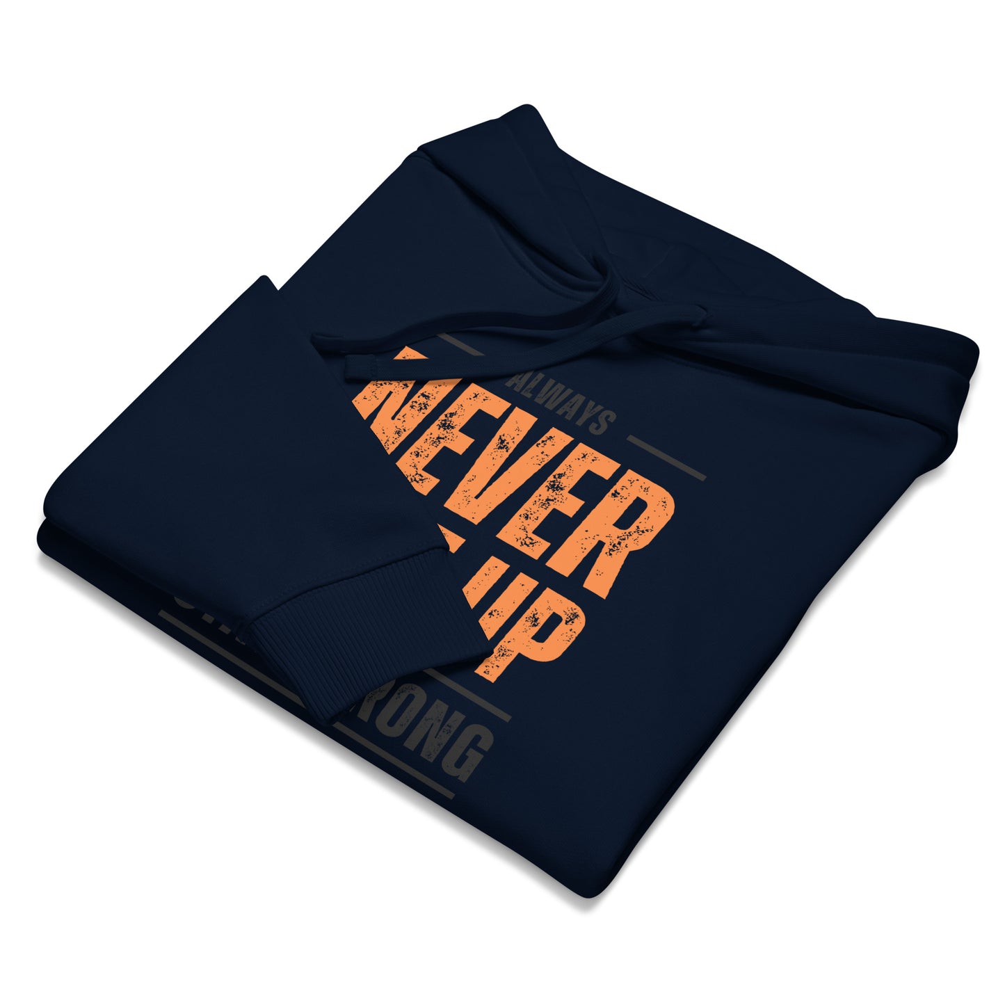 Men's Organic Relaxed Hoodie Never Give Up | Motivational Fitness Apparel
