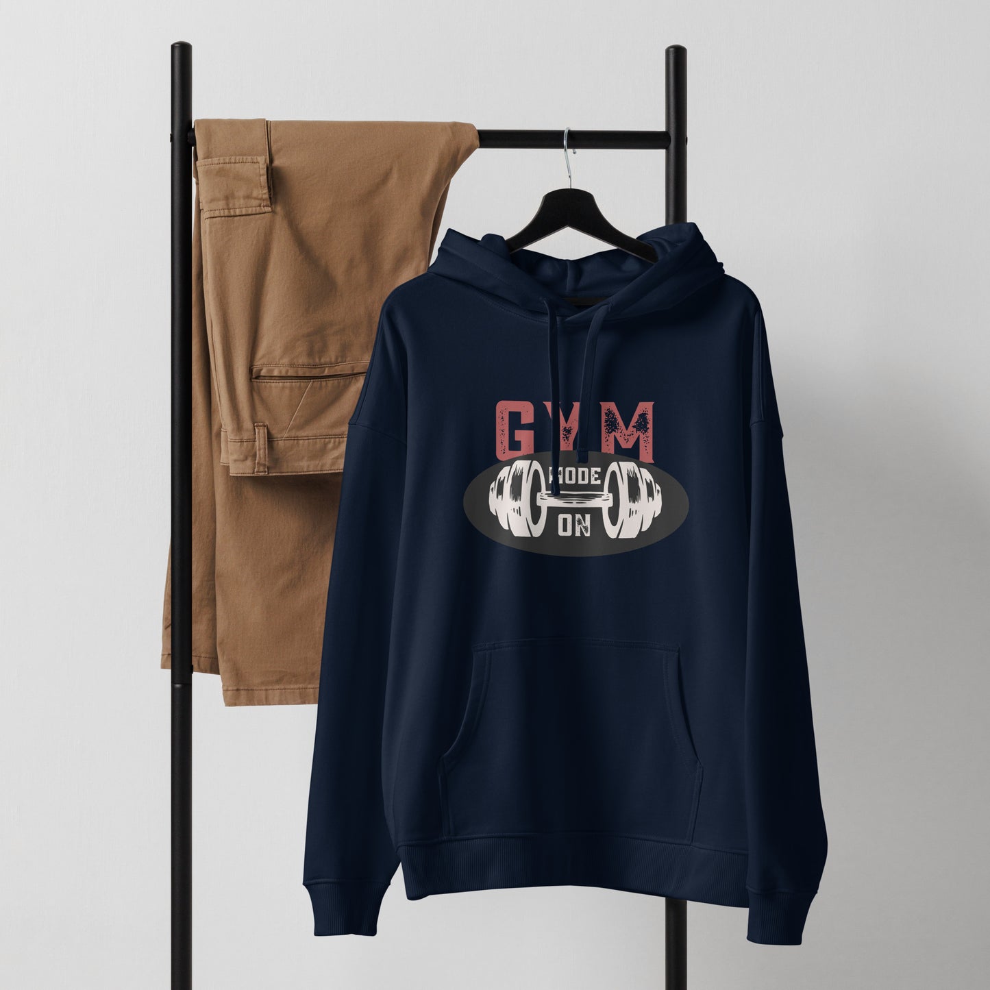 Men's Organic Relaxed Hoodie Gym Mode On | Sustainable Fitness Apparel