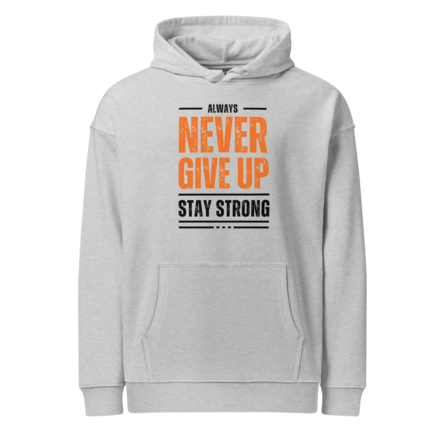 Men's Organic Relaxed Hoodie Never Give Up | Motivational Fitness Apparel