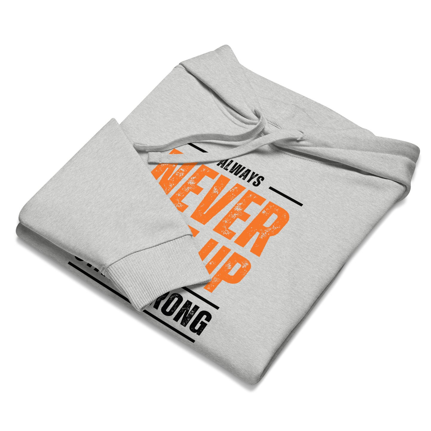 Men's Organic Relaxed Hoodie Never Give Up | Motivational Fitness Apparel