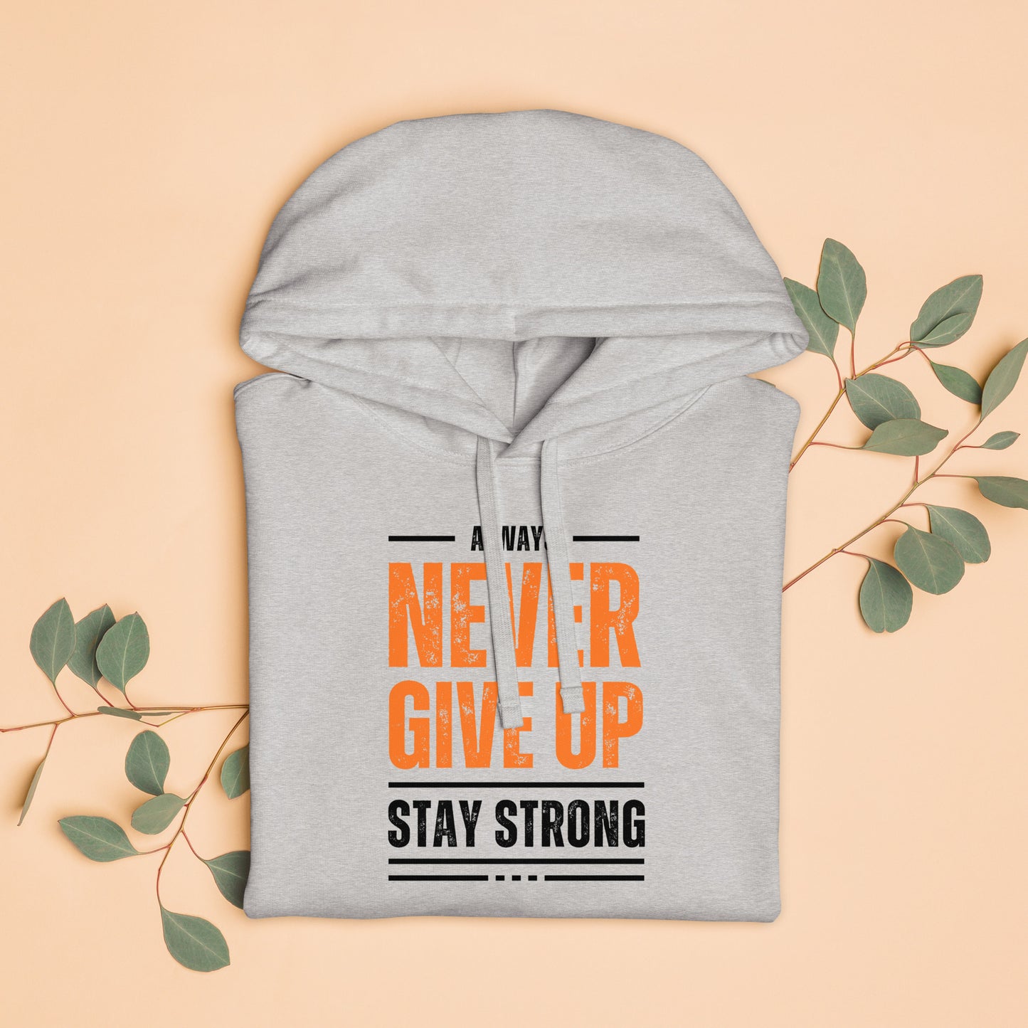 Men's Organic Relaxed Hoodie Never Give Up | Motivational Fitness Apparel