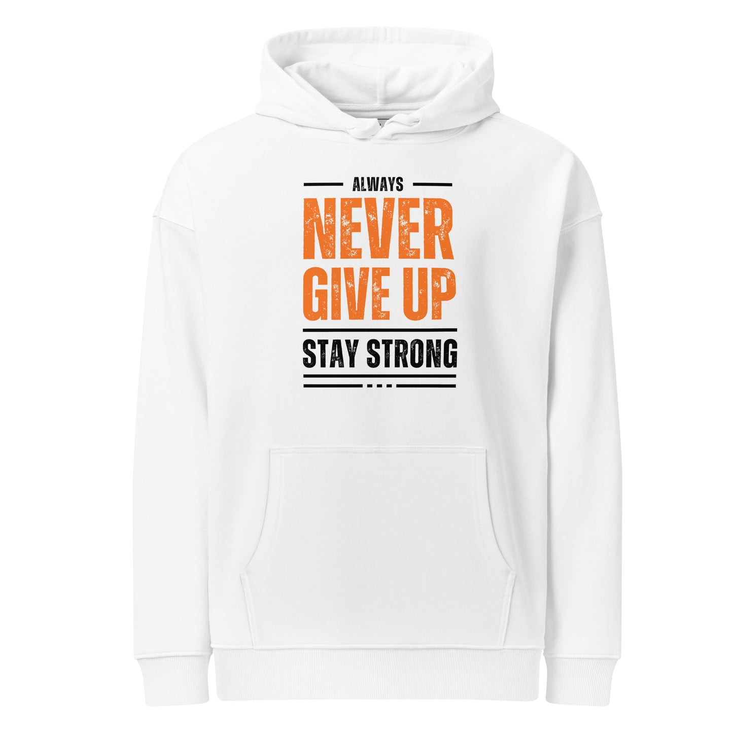 Men's Organic Relaxed Hoodie Never Give Up | Motivational Fitness Apparel