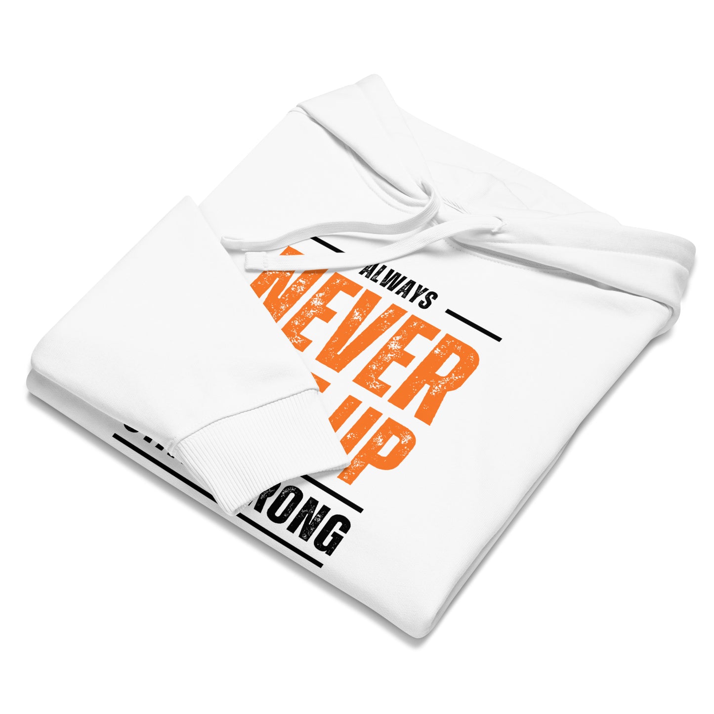 Men's Organic Relaxed Hoodie Never Give Up | Motivational Fitness Apparel