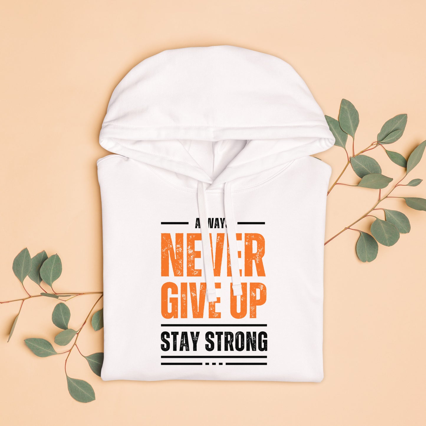 Men's Organic Relaxed Hoodie Never Give Up | Motivational Fitness Apparel