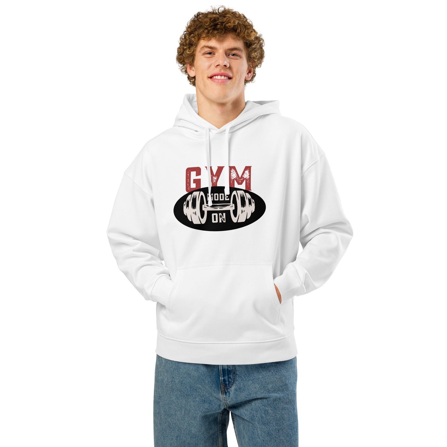 Men's Organic Relaxed Hoodie Gym Mode On | Sustainable Fitness Apparel