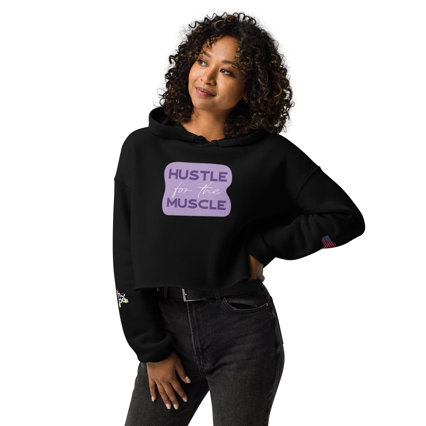 Women's Crop Hoodie- Hustle for the Muscle -