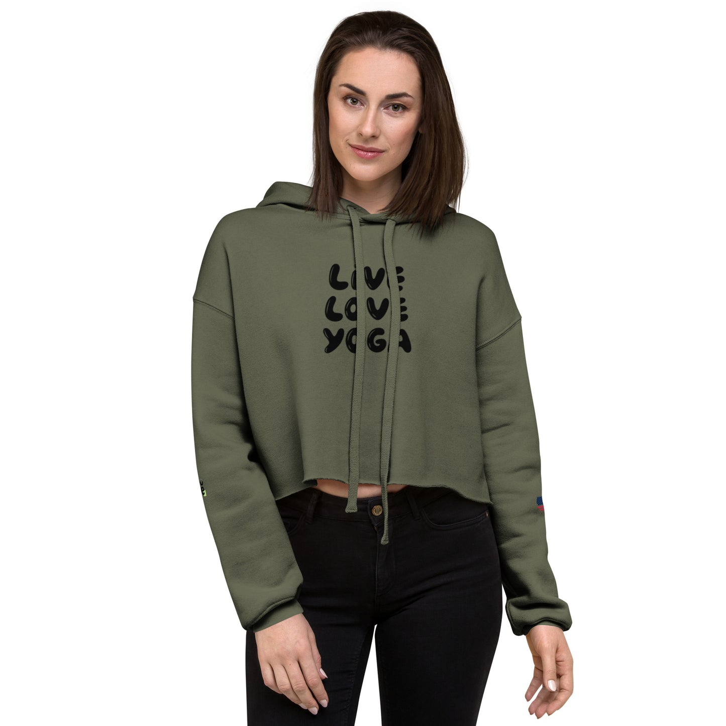 Women's Crop Hoodie- Live, Love, Yoga -