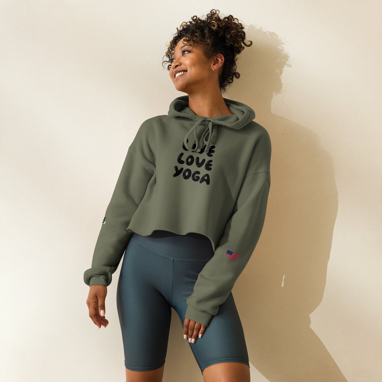Women's Crop Hoodie- Live, Love, Yoga -