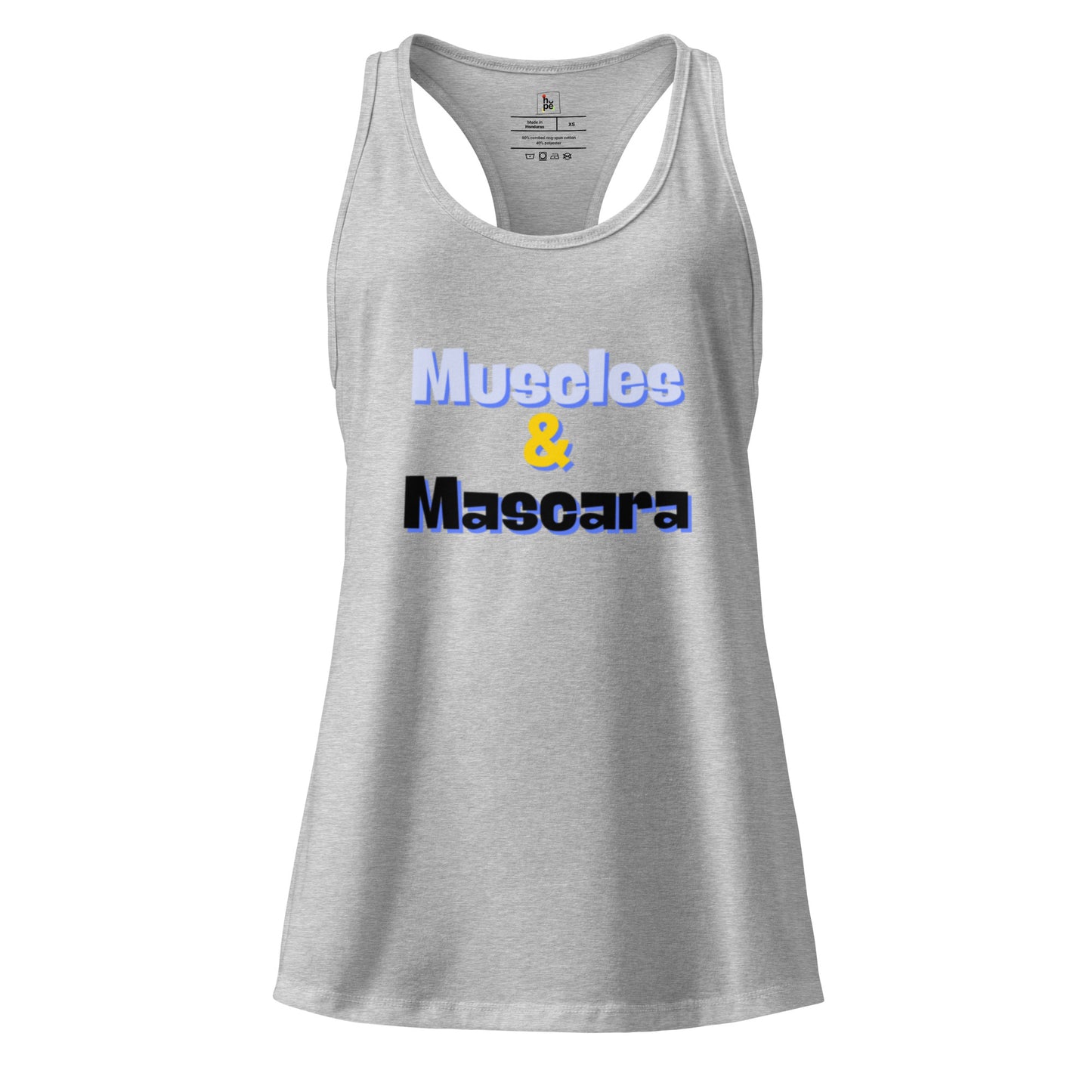 Women's Racerback Tank Top - Fitted Muscles and Mascara Design -