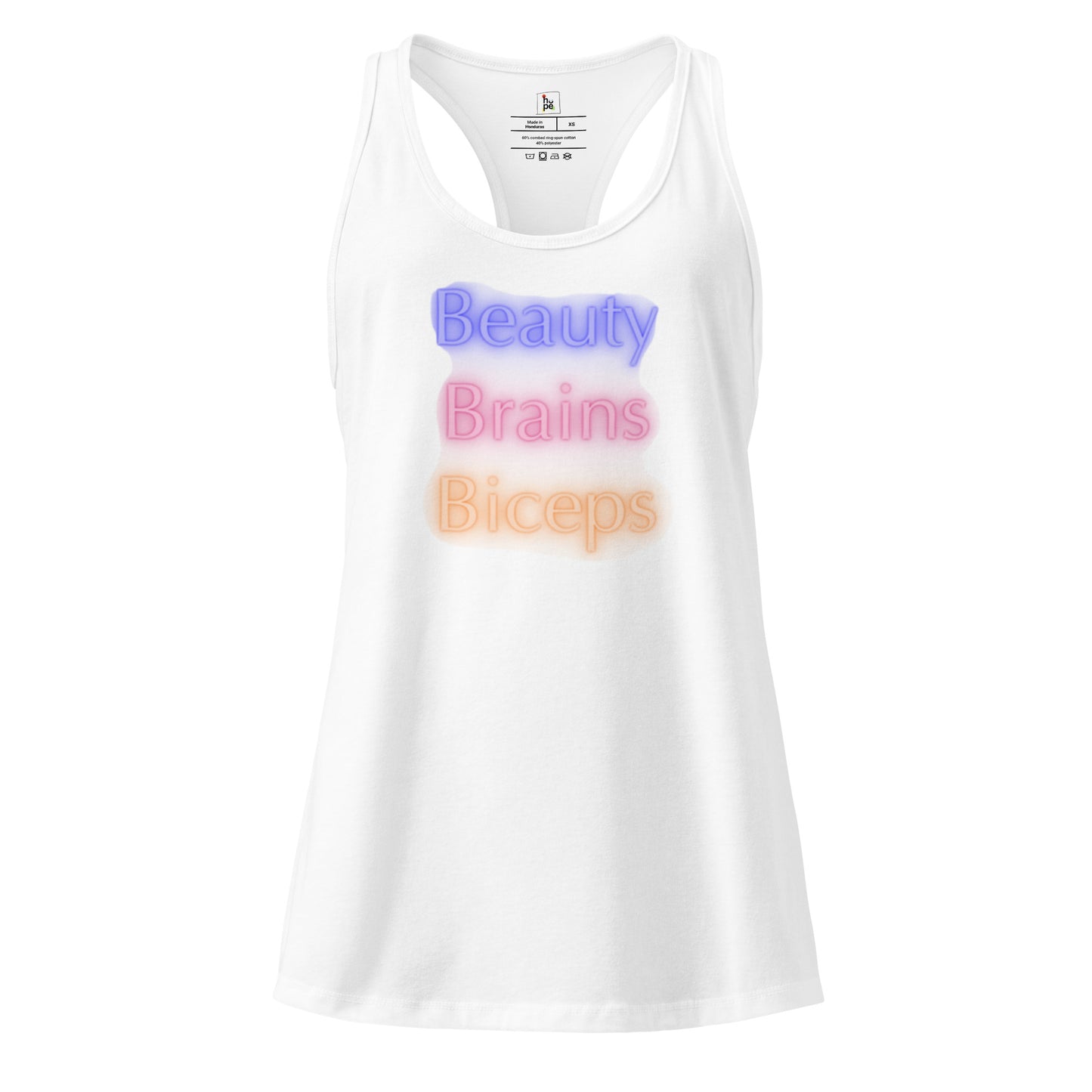Women's Fitted Racerback Tank Top Celebrating Beauty, Brains, and Biceps for Active Women -