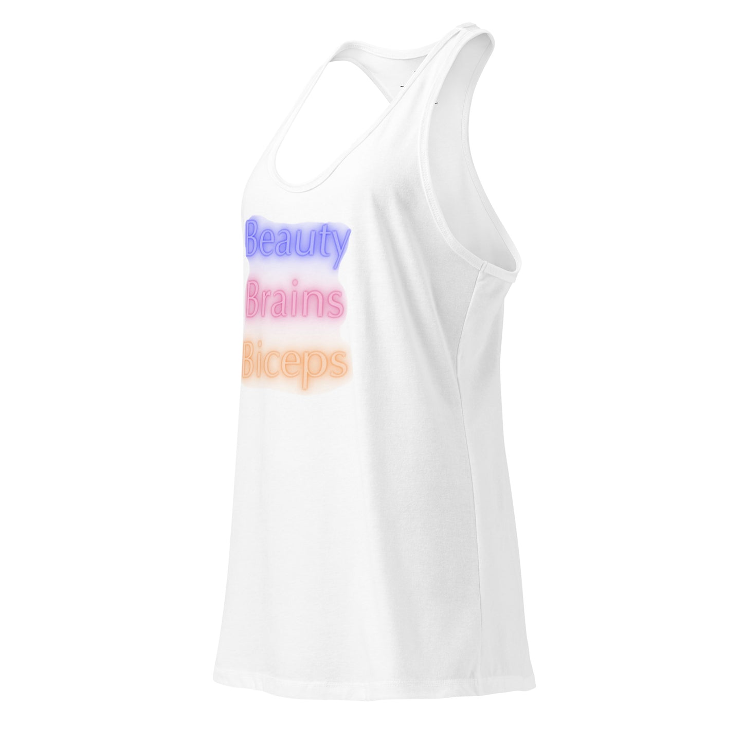 Women's Fitted Racerback Tank Top Celebrating Beauty, Brains, and Biceps for Active Women -