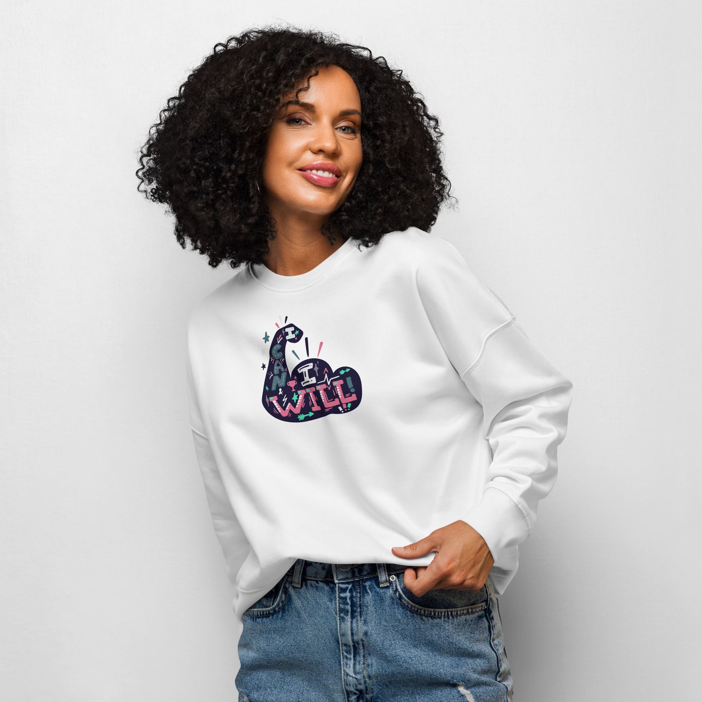 Women’s Organic Sweatshirt - I Can, I Will Crew Neck Design -