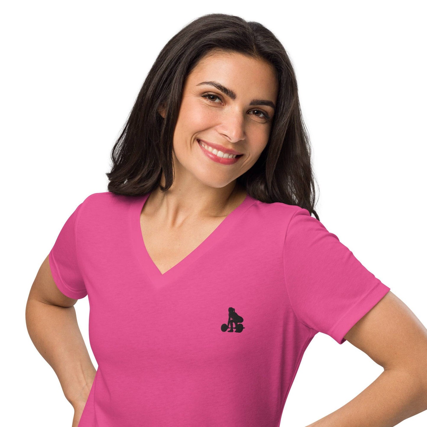 Women's Weightlifting T-Shirt - Relaxed V-Neck for Comfort and Performance -