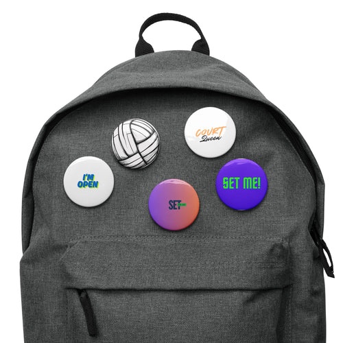 Backpack front visual of collectable sports pins for all sports. 