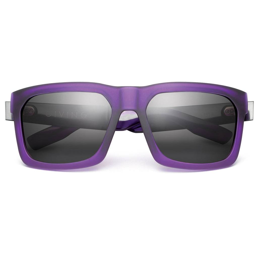 GIVING Matte Purple Sunglasses - Brushed Black / Grey Lens -