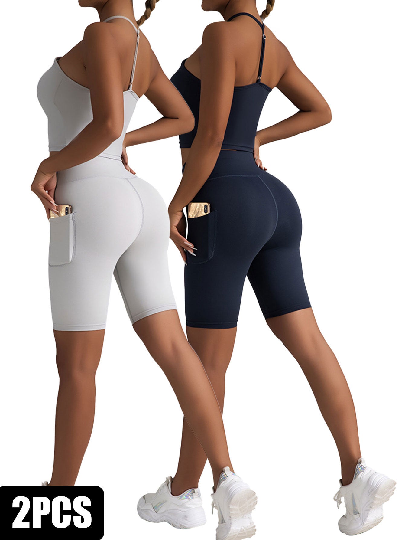 2 Pack High Waist Biker Shorts for Women - Workout Yoga Running Shorts with Pockets