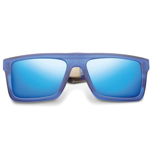 Sepulveda Matte Midway Blue Sunglasses with Antique Brass Frame and Pacific Blue Flash Lens -