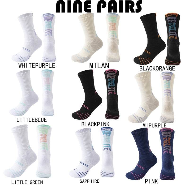 9 Pairs Men Compression Crew Running Socks Athletic Socks  With Cushion Work Hiking Basketball Sport Socks Anti-odor And Anti-slip For Running Fitness Hiking And Cycling